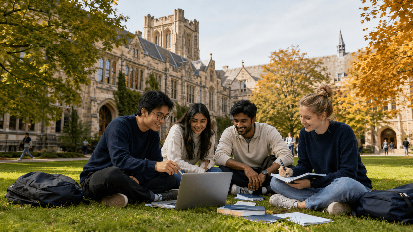 International students studying on a Canadian campus