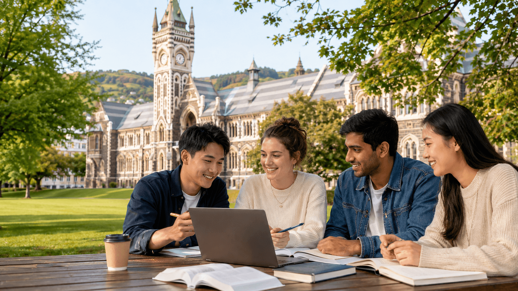 International students studying on a New Zealand campus