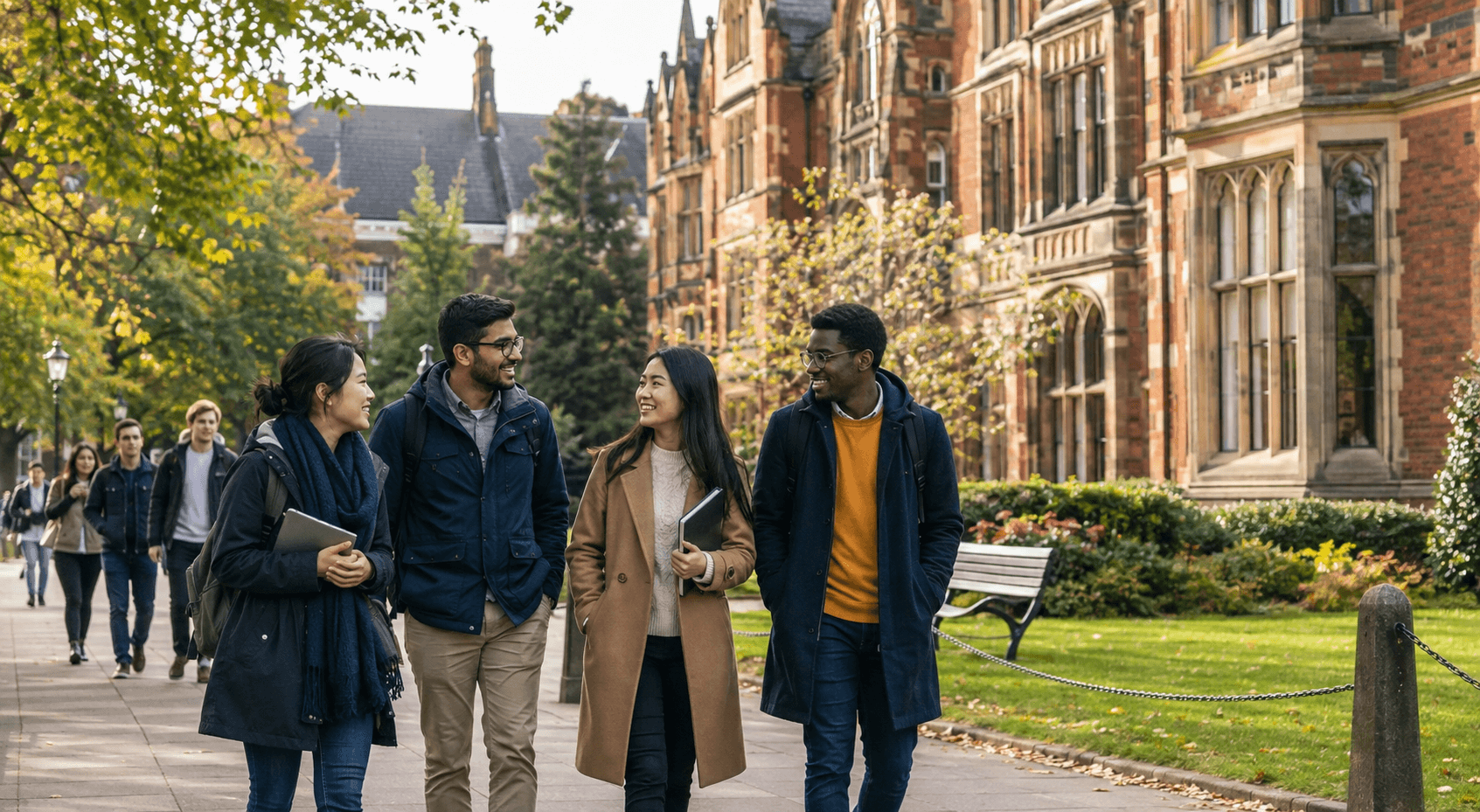 International students studying on a British university campus