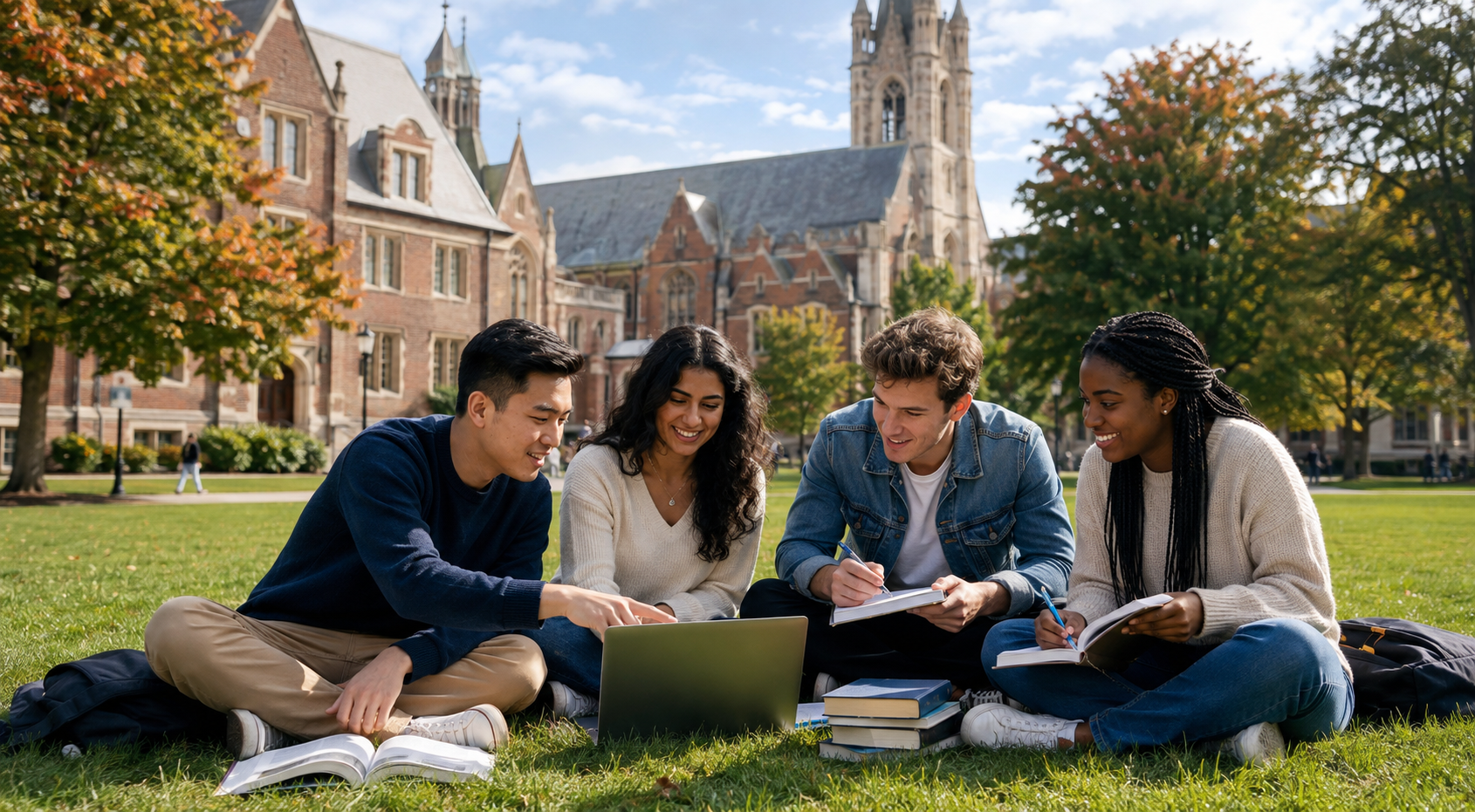 International students studying on an American university campus