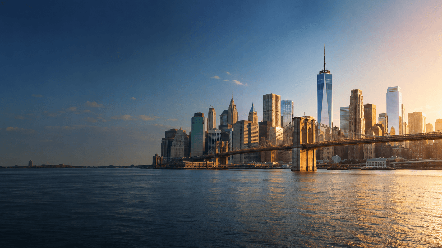 New York skyline and Brooklyn Bridge in the United States